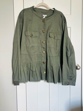 J. Jill Olive Green Utility Jacket with Gold Buttons